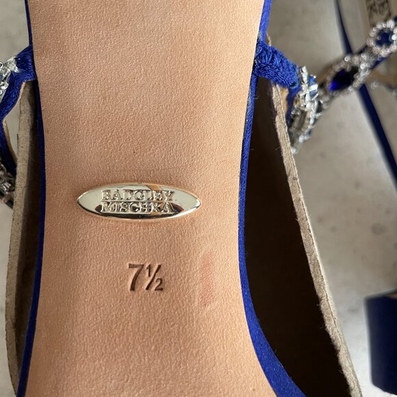 Badgley Mischka Georgia Cobalt Satin Strappy Jeweled High Heels,  Women's 7.5 - Picture 8 of 10